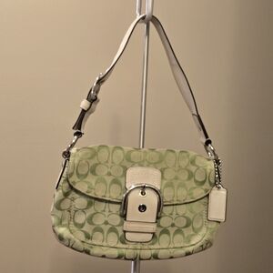 Coach Green and White Shoulder Bag